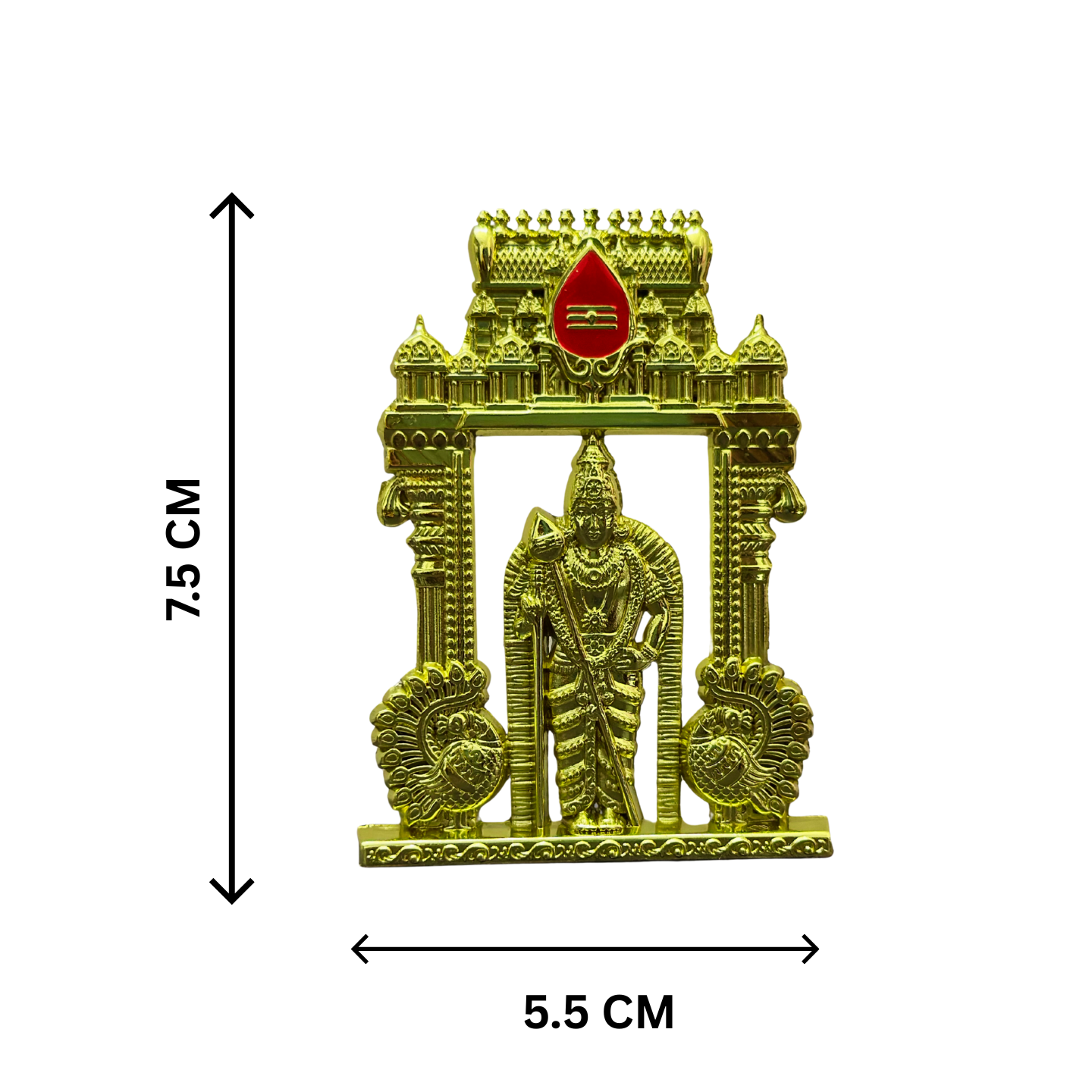 Murugan Statue with Temple Arch for Car Dashboard | Kartikeya Idol in Antique Gold Metal – Premium Car Dashboard God Idol by Blessing Lights - Image 2
