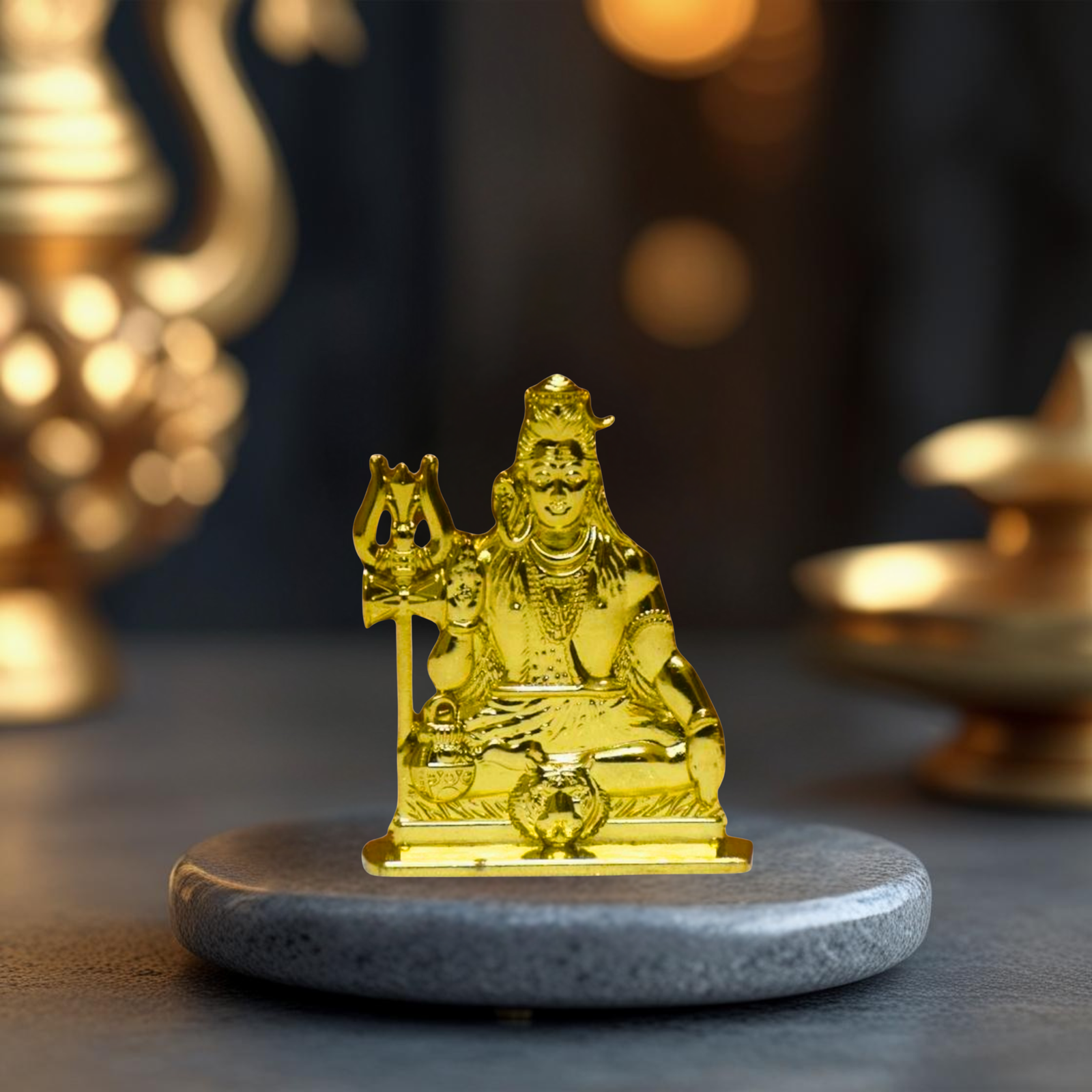 Lord Shiva Idol for Car Dashboard | Premium Antique Metal Mahadev Statue in Copper & Gold – Dashboard God Idol by Blessing Lights