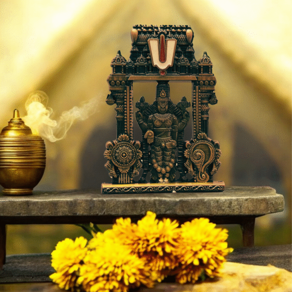 Tirupati Balaji Idol for Car Dashboard | Venkateswara Idol in Premium Antique Metal – Car Dashboard God Idol by Blessing Lights