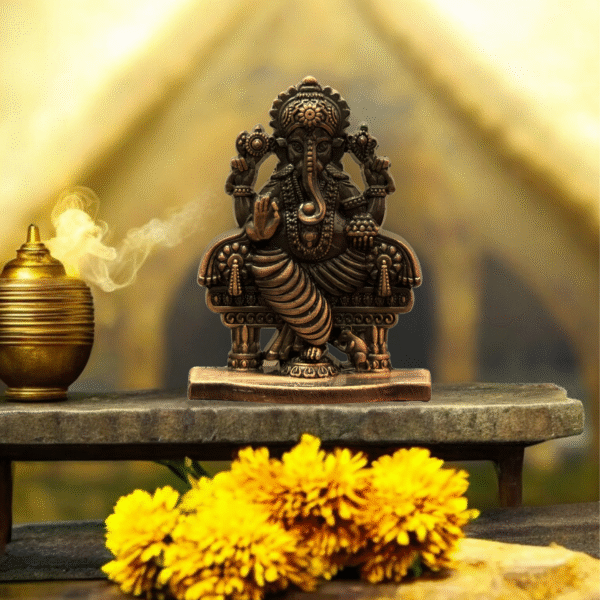 Ganesh Idol for Car Dashboard | Premium Antique Metal Vinayagar Statue in Copper & Gold – Dashboard God Idol by Blessing Lights