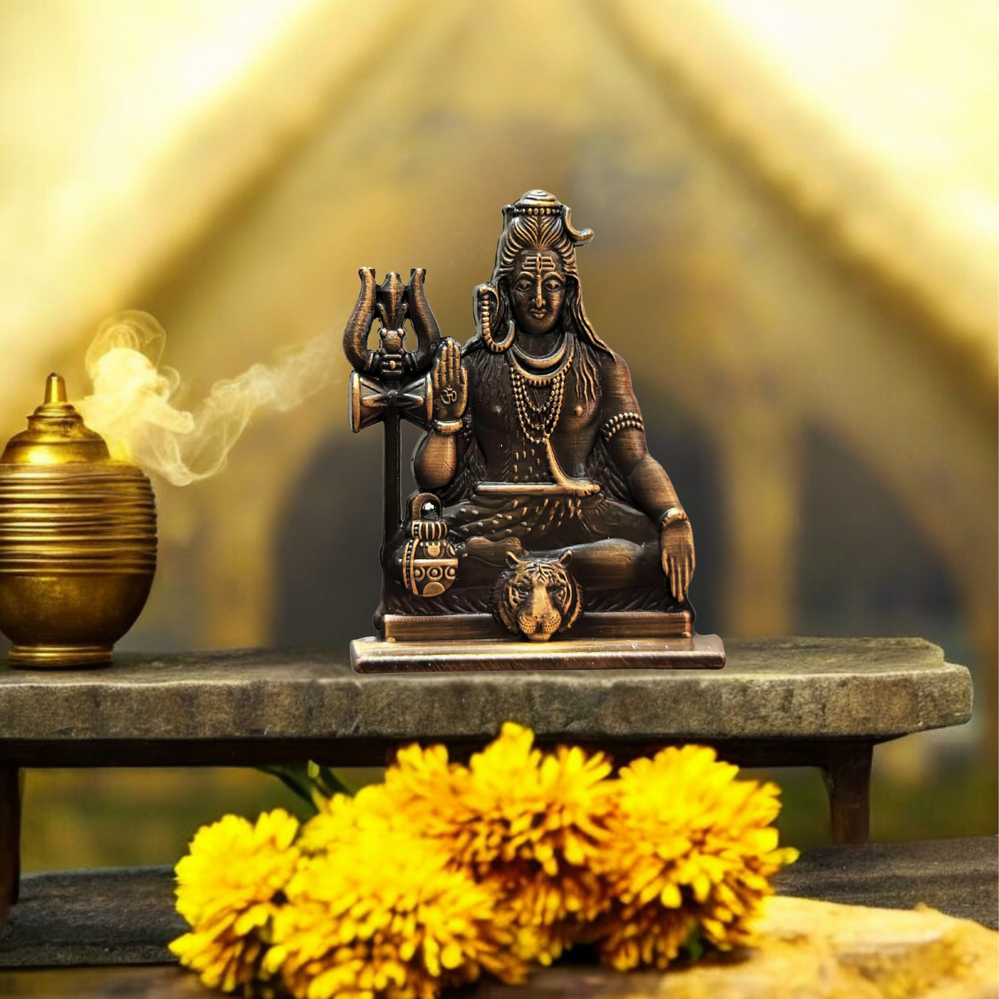 Lord Shiva Idol for Car Dashboard | Premium Antique Metal Mahadev Statue in Copper & Gold – Dashboard God Idol by Blessing Lights - Image 6