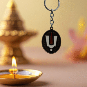 Namah Keychain Metal | Tirupati Balaji Tilak Namam Key Ring in Antique Copper & Silver – Spiritual Car & Bike Keychain by Blessing Lights