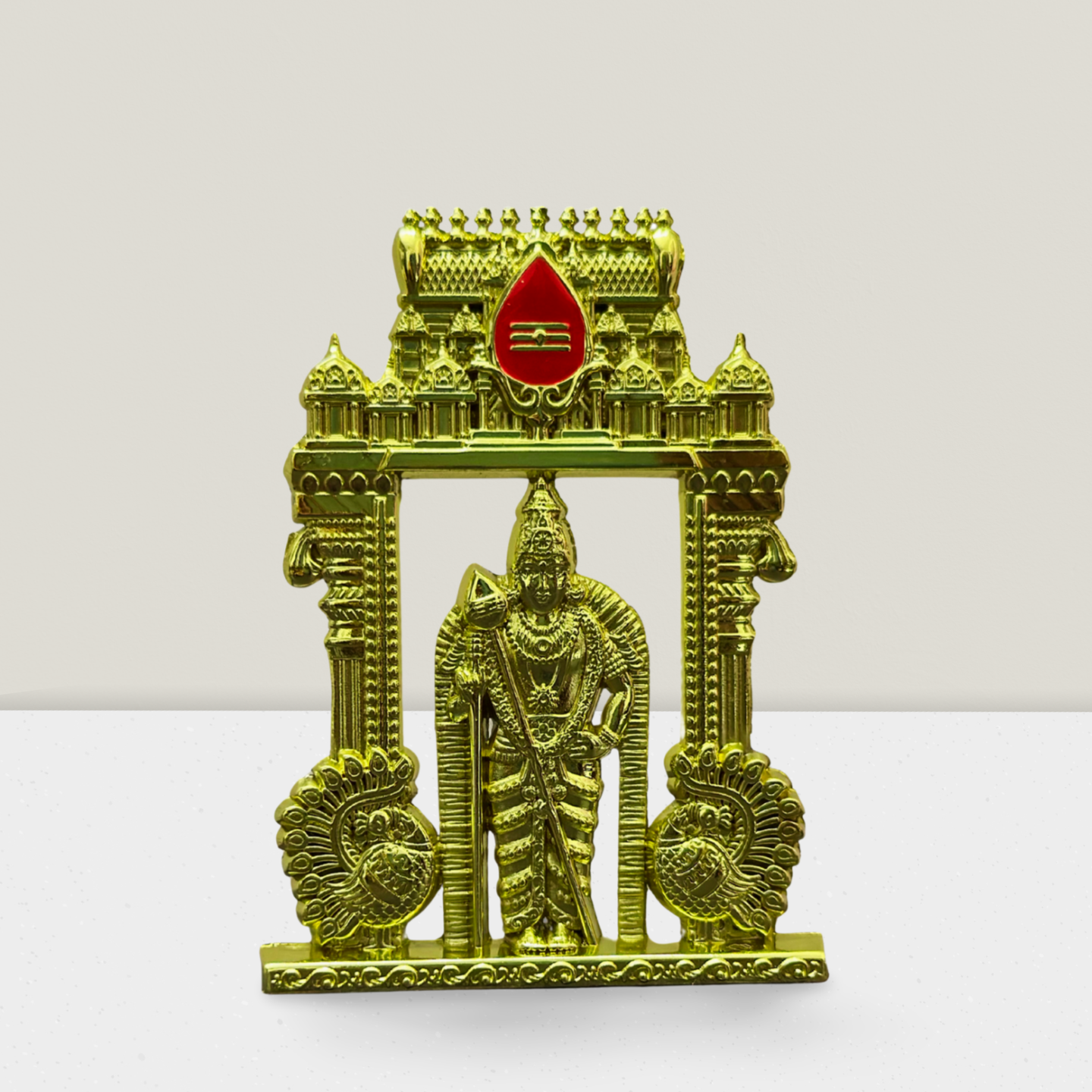 Murugan Statue with Temple Arch for Car Dashboard | Kartikeya Idol in Antique Gold Metal – Premium Car Dashboard God Idol by Blessing Lights - Image 4